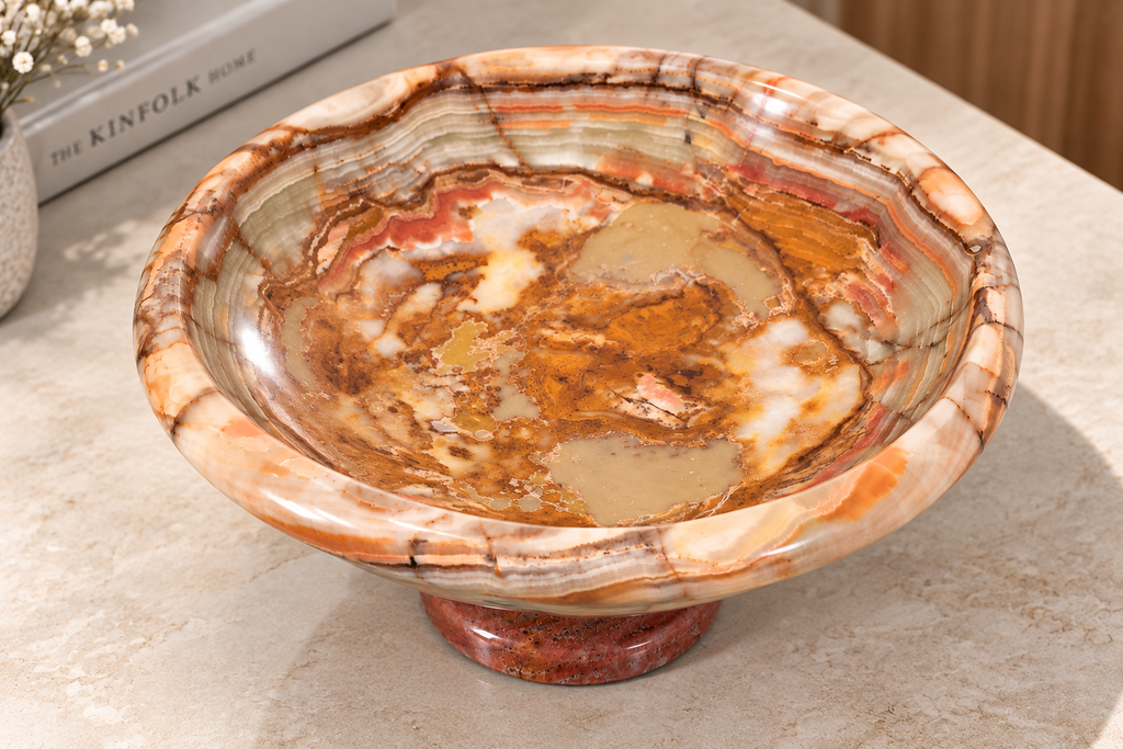 Onyx Centerpiece Bowl — Footed, Banded Onyx