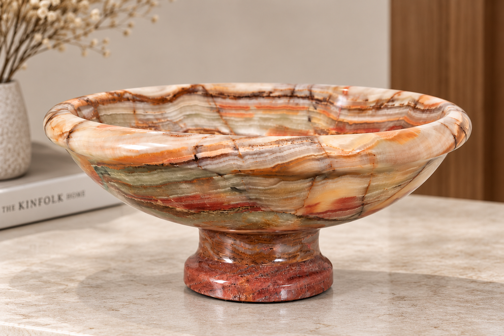 Onyx Centerpiece Bowl — Footed, Banded Onyx