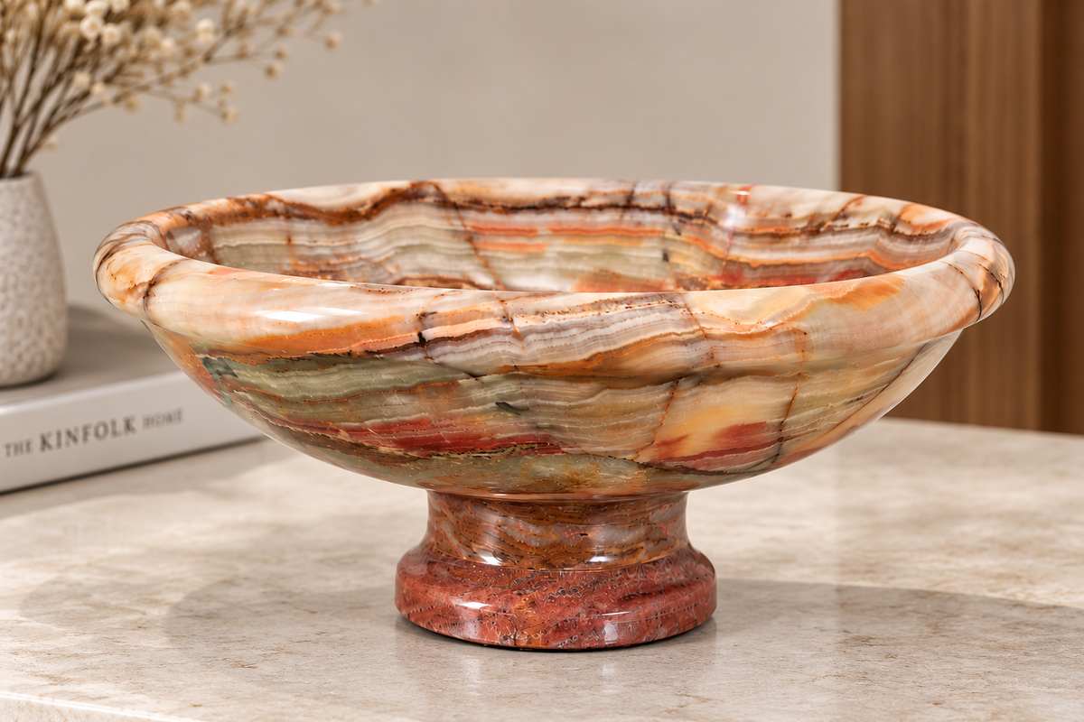 Onyx Centerpiece Bowl — Footed, Banded Onyx
