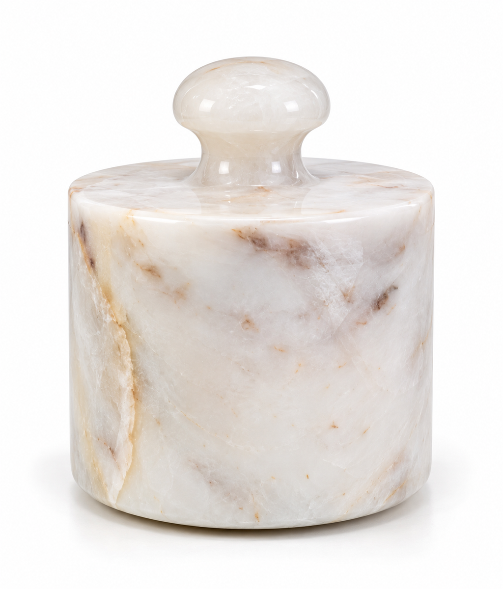 Marble Trinket Box — Lidded, Grey-Veined