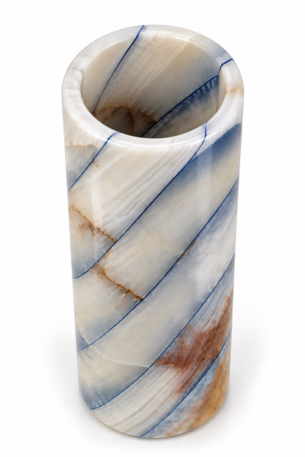 Blue Onyx Cylinder Vase — Banded Onyx