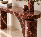 Rosso Levanto burgundy marble console table with asymmetric sculptural base