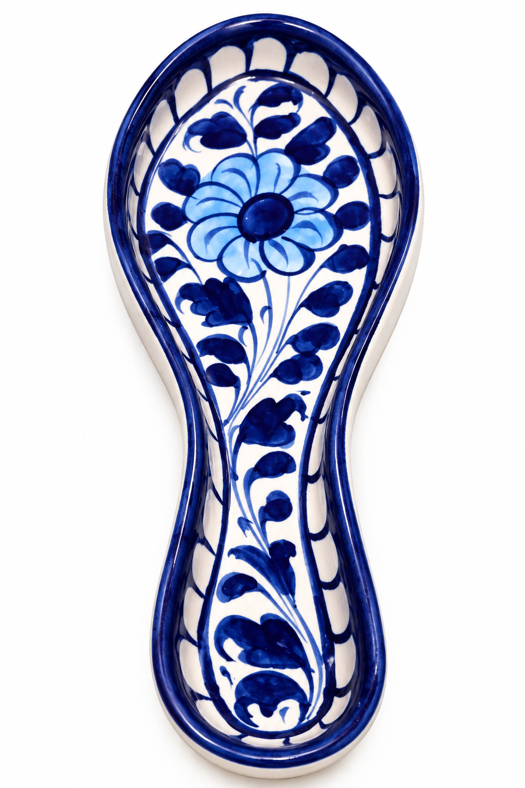 Blue Pottery Spoon Rest — Hand-Painted Cobalt Floral