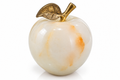 Hand-carved marble decorative apple with cast brass stem and leaf