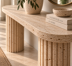 Hand-carved travertine console table with fluted column legs – view 2