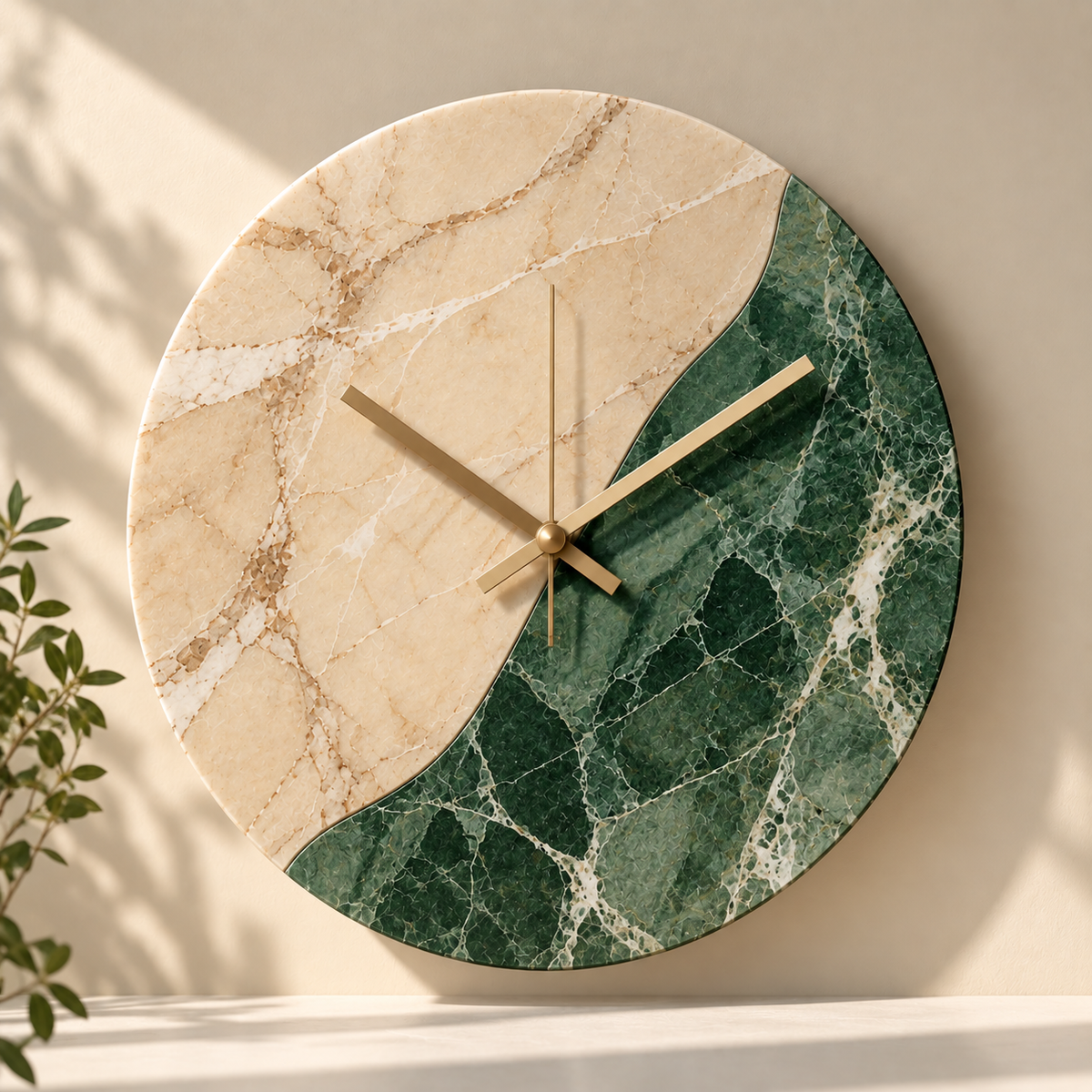 Beige & Green Marble Wall Clock