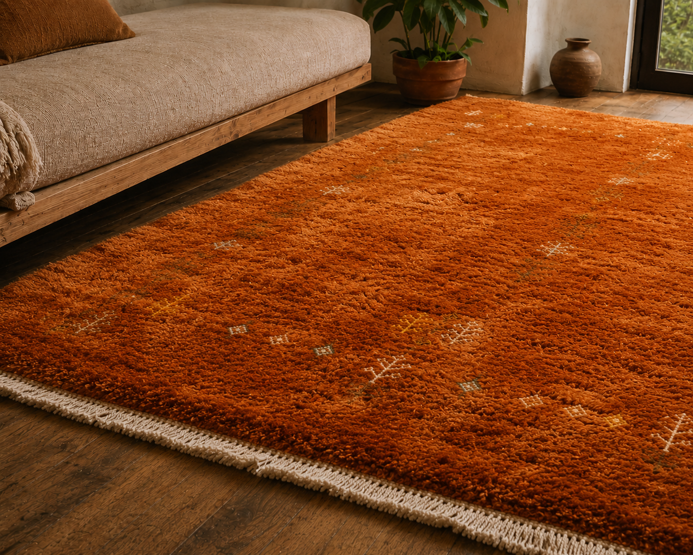 Hand Knotted burnt orange Gabbeh Wool Rug – Traditional & Modern Area Rug