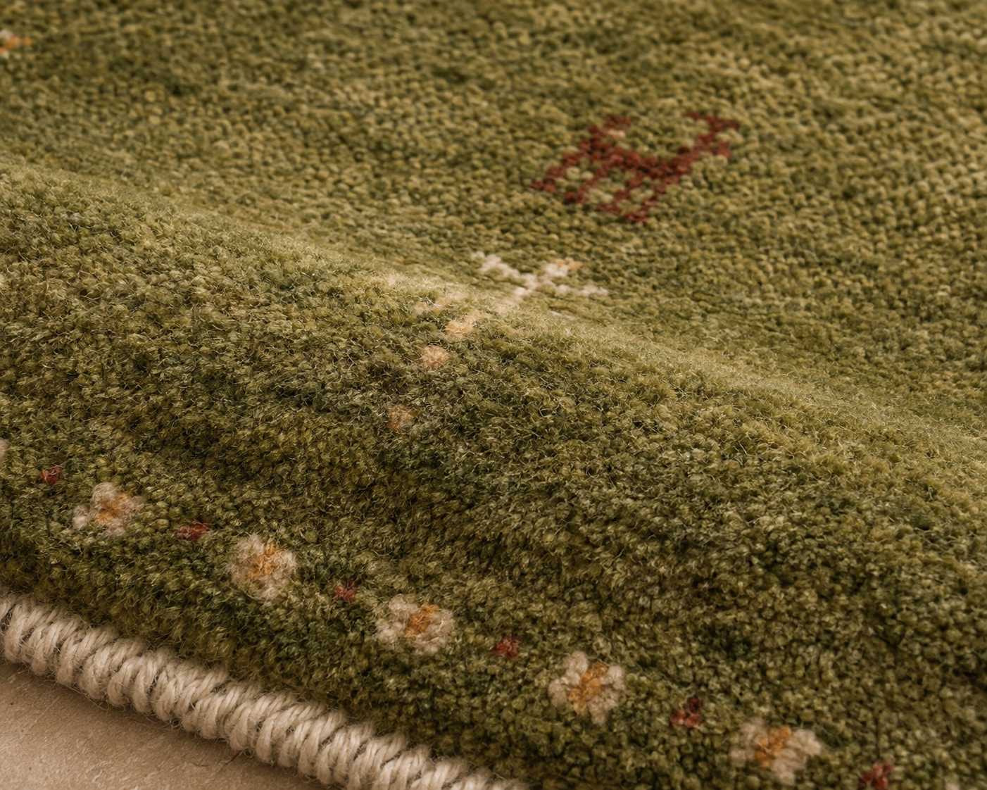 Hand Knotted  green  Gabbeh Wool Rug – Persian Modern Area Rug