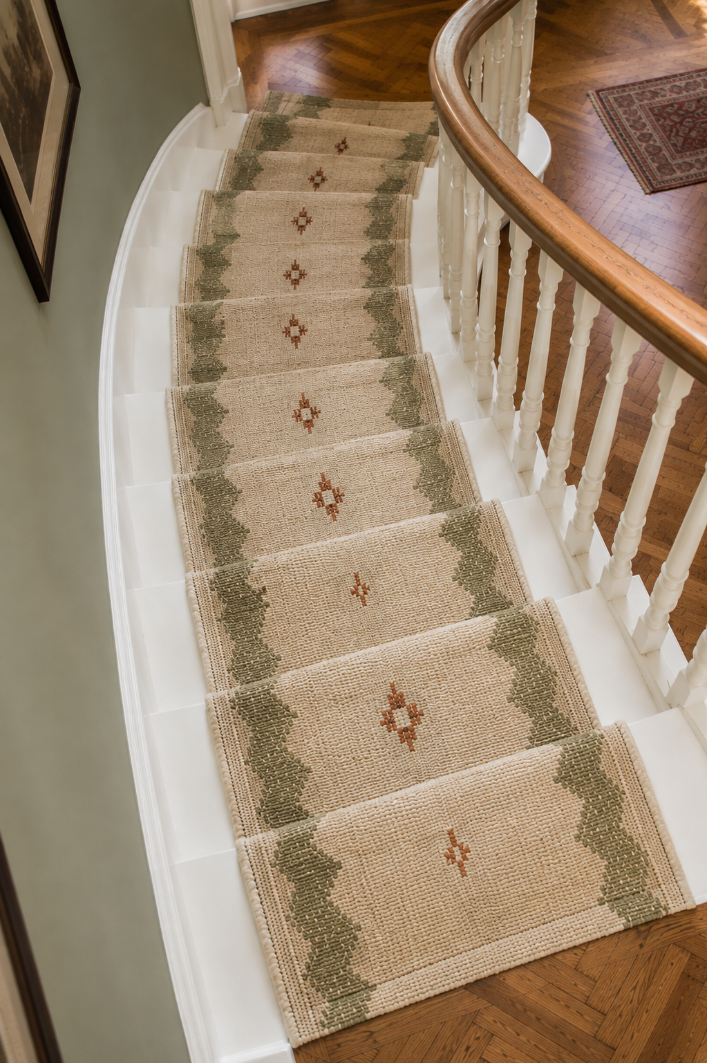 Cream & Sage Green Chevron Kilim Runner