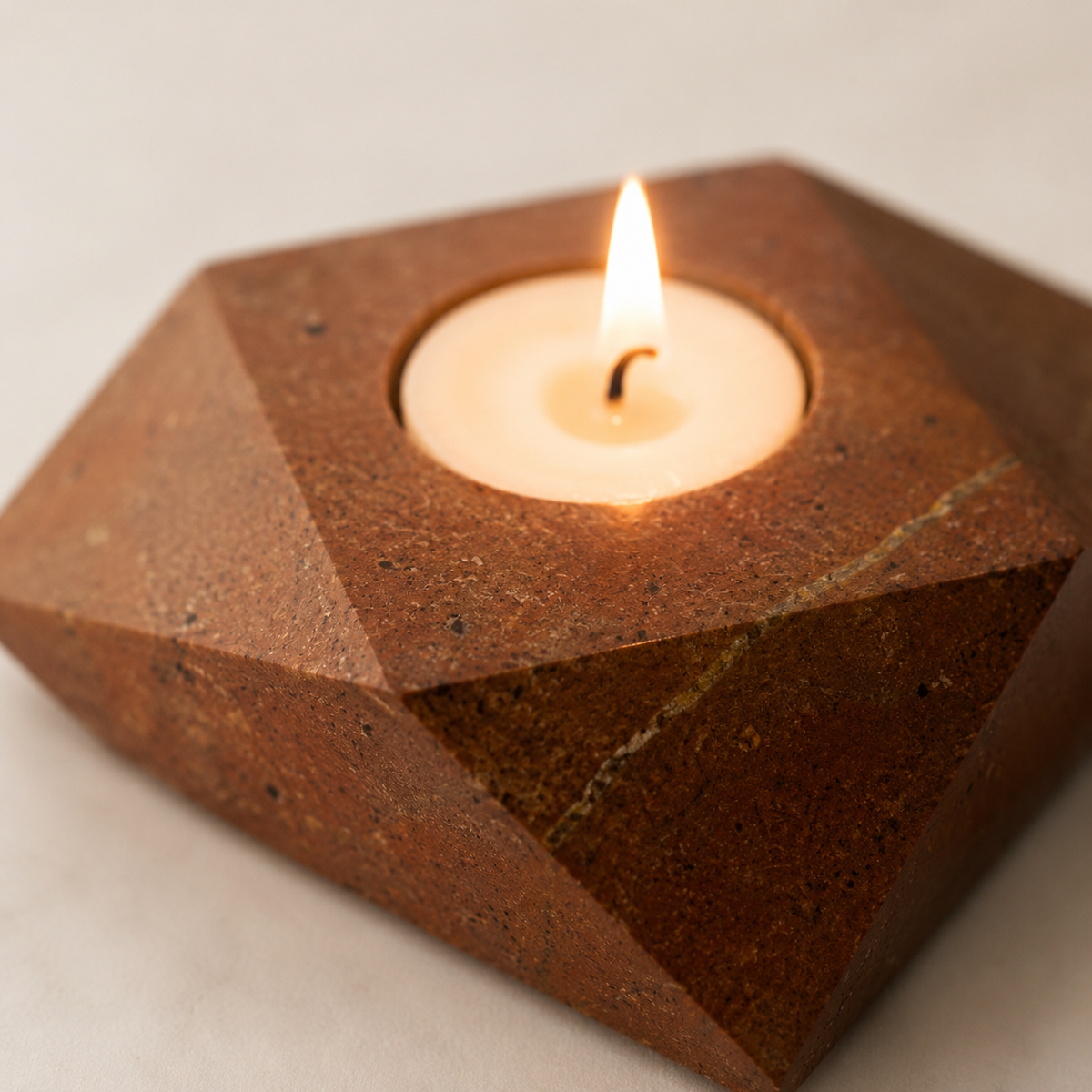 Faceted Stone Tealight Holder — Hand Carved