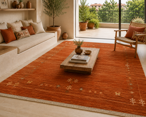 Hand Knotted burnt orange Gabbeh Wool Rug – Traditional & Modern Area Rug