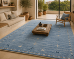 Hand Knotted  Light Blue Gabbeh Wool Rug – Persian Modern Area Rug