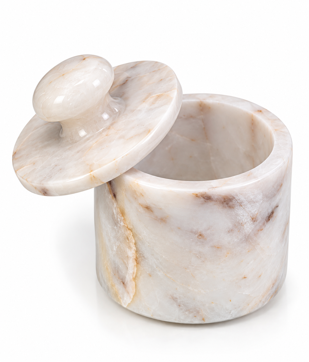 Marble Trinket Box — Lidded, Grey-Veined