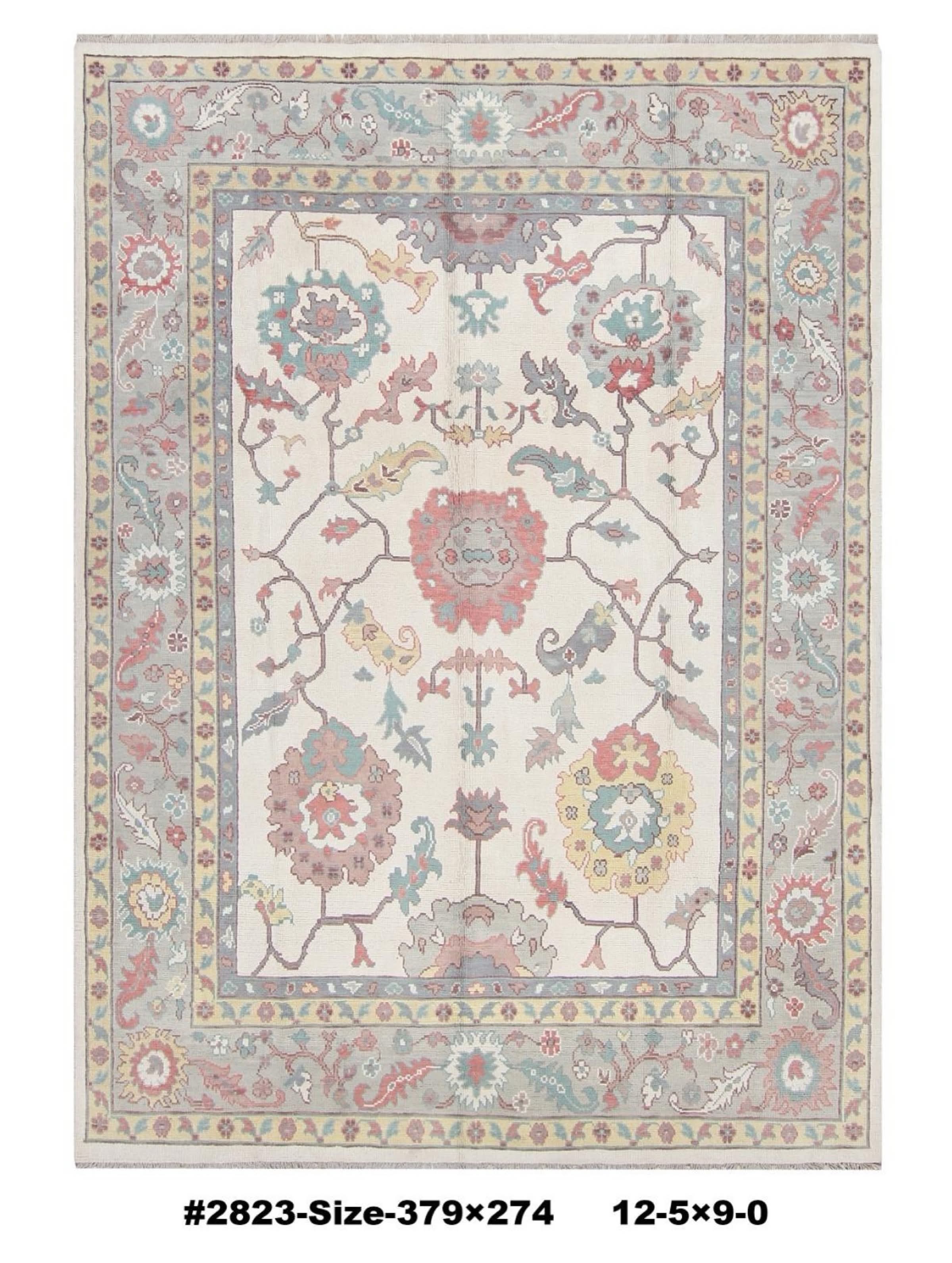 Hand Knotted pastel shades oushak wool Rug – Traditional Floral Area Rug