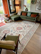 Hand Knotted pastel shades oushak wool Rug – Traditional Floral Area Rug