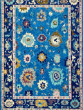 Hand Knotted blue shades oushak wool Rug – Traditional Floral Area Rug