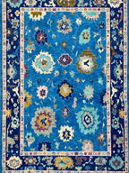 Hand Knotted blue shades oushak wool Rug – Traditional Floral Area Rug