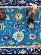Hand Knotted blue shades oushak wool Rug – Traditional Floral Area Rug