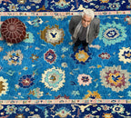 Hand Knotted blue shades oushak wool Rug – Traditional Floral Area Rug