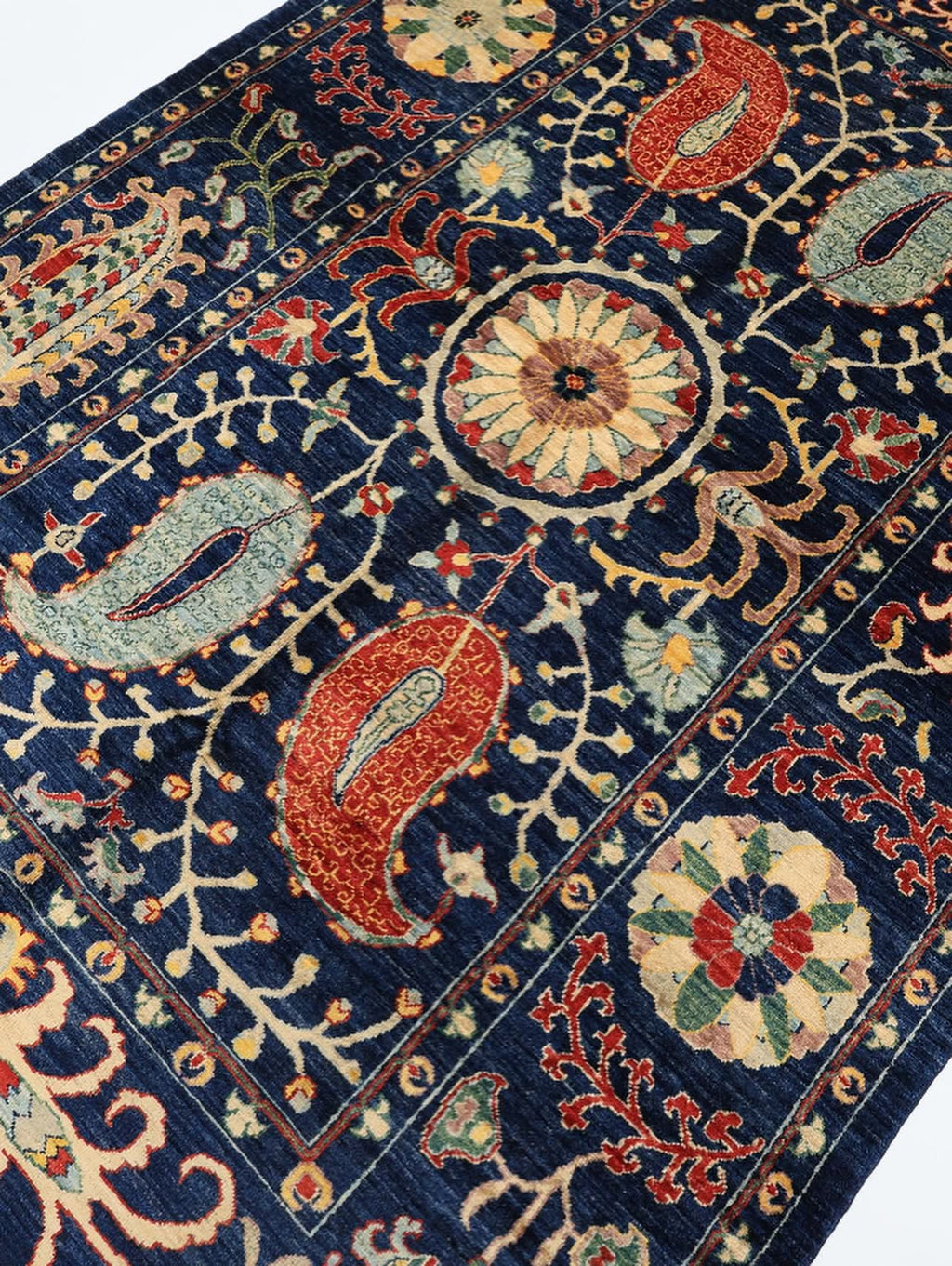 Hand Knotted Navy Blue Oriental Wool Rug – Traditional Floral & Paisley Area Rug