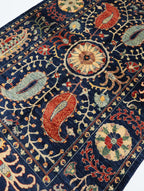 Hand Knotted Navy Blue Oriental Wool Rug – Traditional Floral & Paisley Area Rug