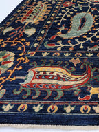 Hand Knotted Navy Blue Oriental Wool Rug – Traditional Floral & Paisley Area Rug