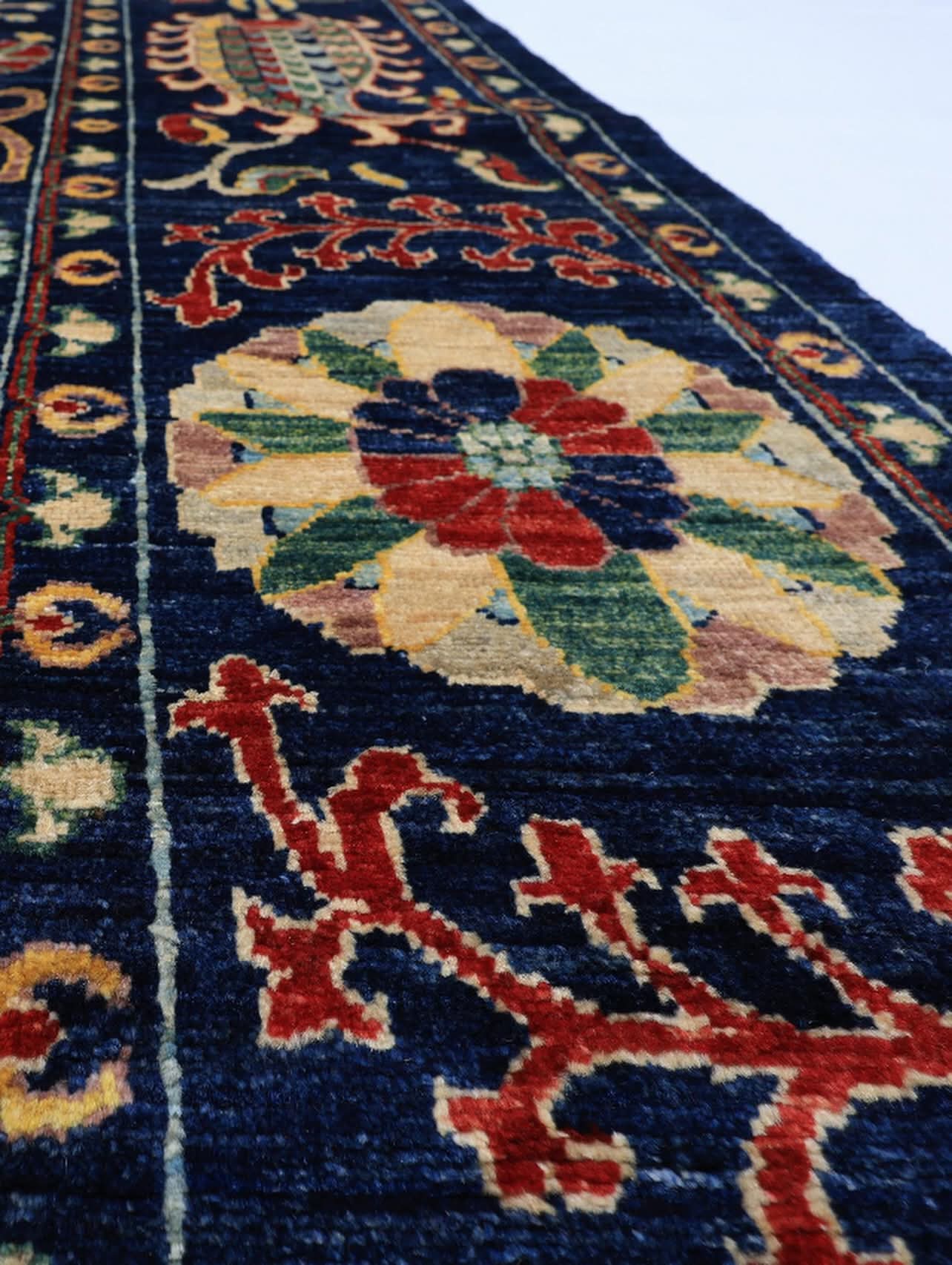 Hand Knotted Navy Blue Oriental Wool Rug – Traditional Floral & Paisley Area Rug