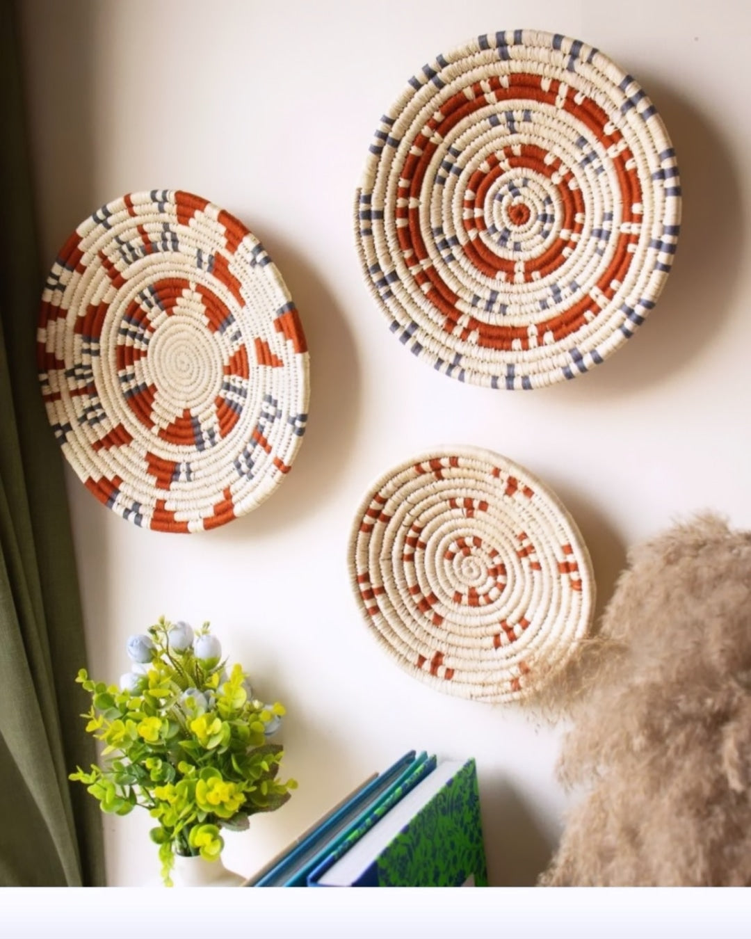 Hand Woven Date Palm Leaf Wall Basket Set of 3