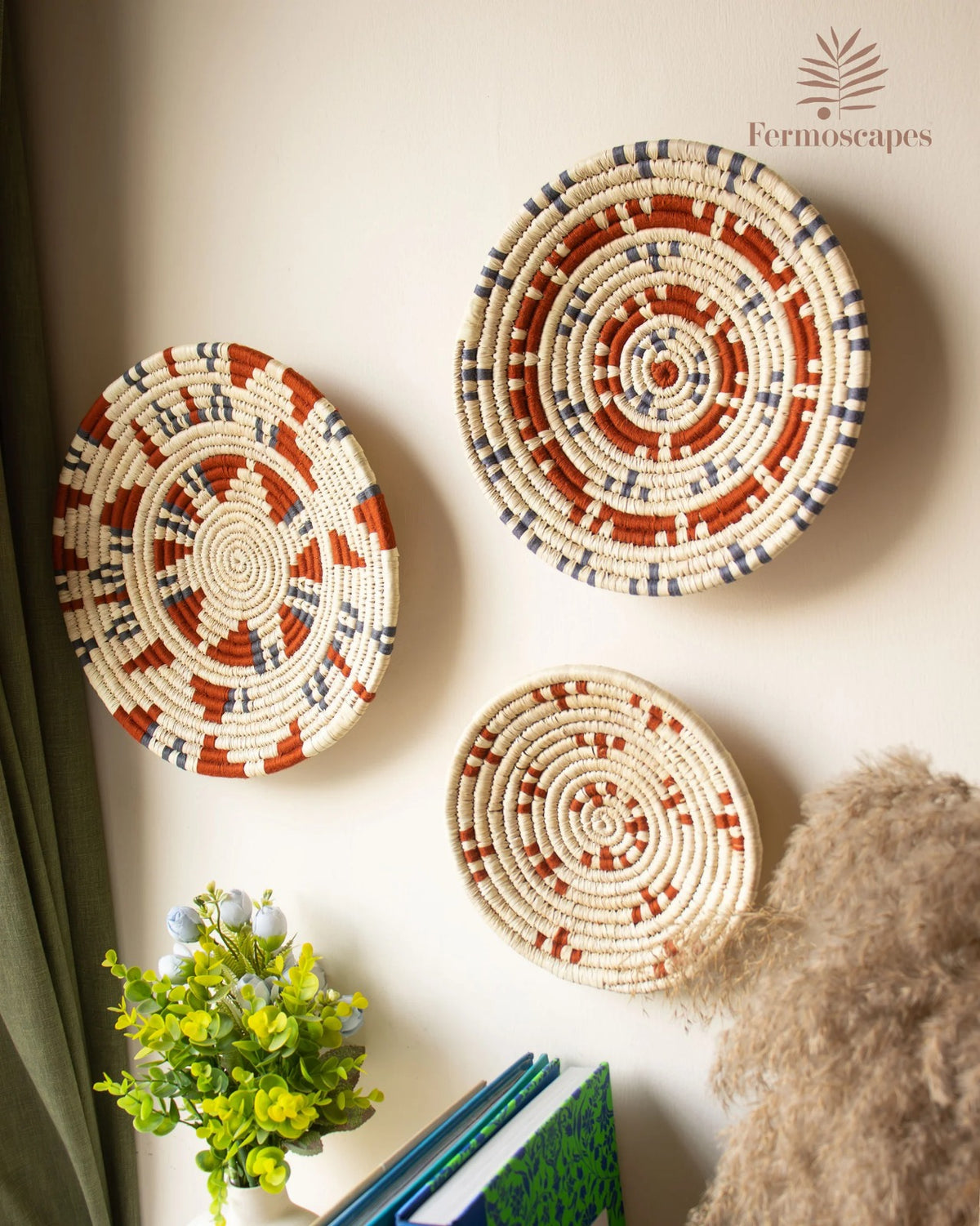 Hand Woven Date Palm Leaf Wall Basket Set of 3
