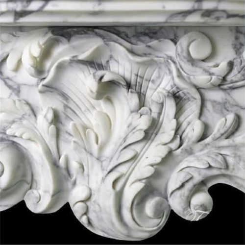 Hand-carved Arabescato marble Louis XV fireplace mantel with scrolled cabriole legs – view 2