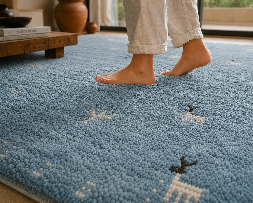 Hand Knotted  Light Blue Gabbeh Wool Rug – Persian Modern Area Rug