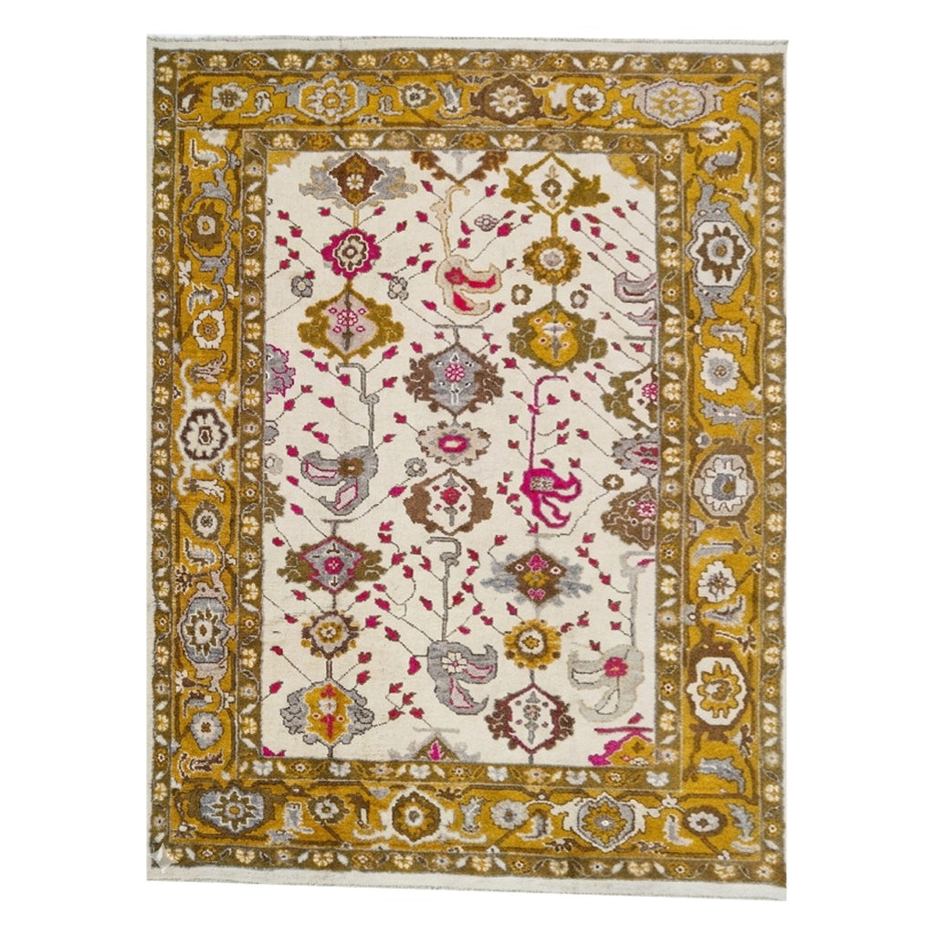 Hand Knotted Mustard oushak wool Rug – oriental carpet