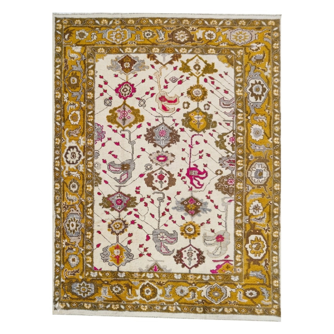 Hand Knotted Mustard oushak wool Rug – oriental carpet