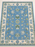 Hand Knotted light blue floral oushak wool Rug – Traditional Floral Area Rug