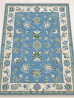 Hand Knotted light blue floral oushak wool Rug – Traditional Floral Area Rug