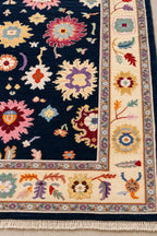 Hand Knotted navy blue floral oushak wool Rug – Traditional Floral Area Rug