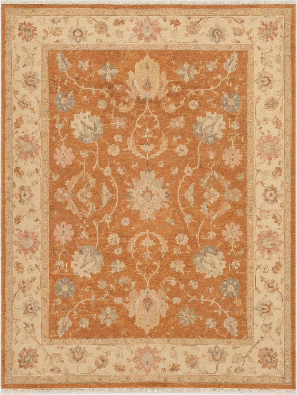 Hand Knotted light orange oushak wool Rug – Traditional Floral Area Rug