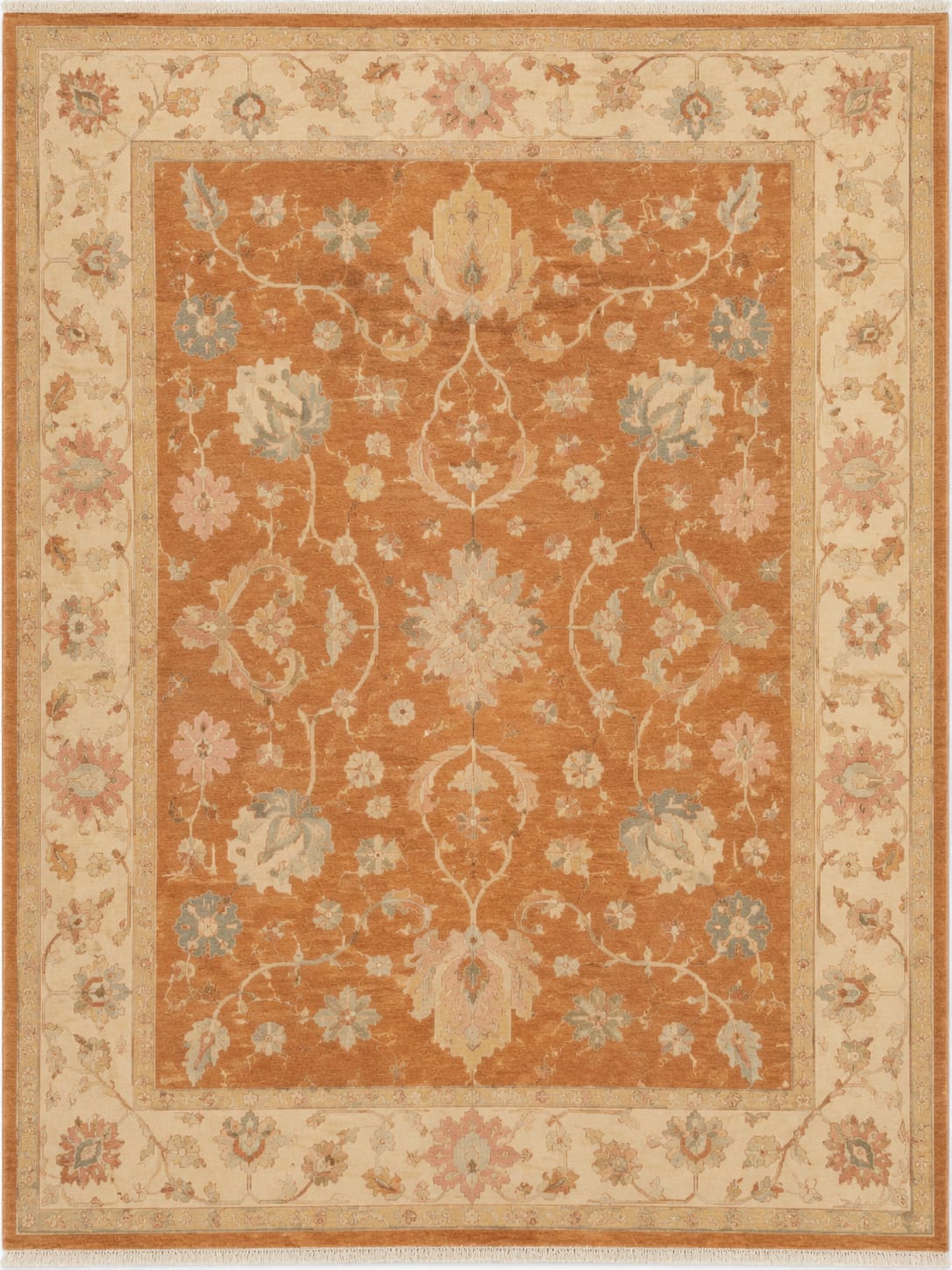 Hand Knotted light orange oushak wool Rug – Traditional Floral Area Rug