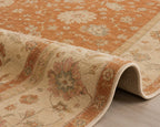 Hand Knotted light orange oushak wool Rug – Traditional Floral Area Rug