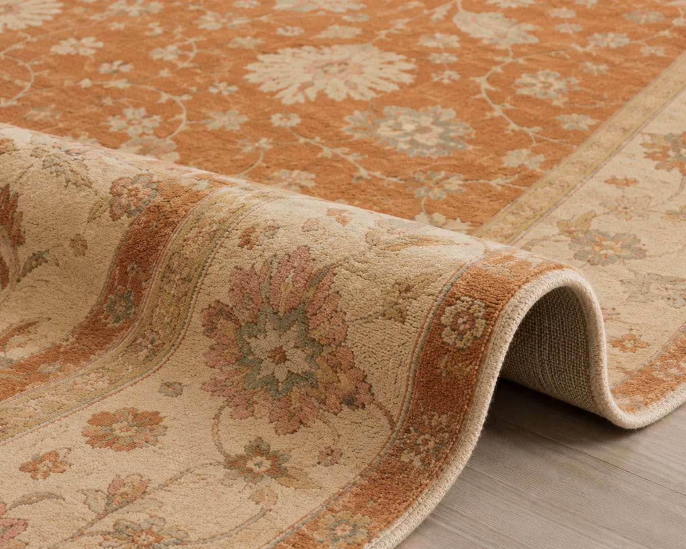 Hand Knotted light orange oushak wool Rug – Traditional Floral Area Rug