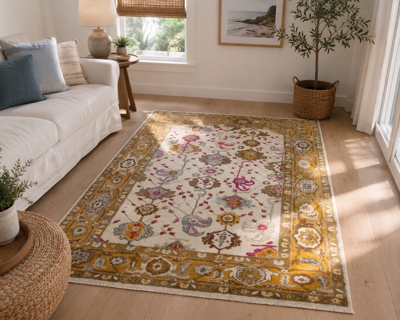 Hand Knotted Mustard oushak wool Rug – oriental carpet