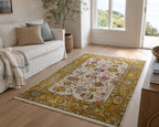 Hand Knotted Mustard oushak wool Rug – oriental carpet