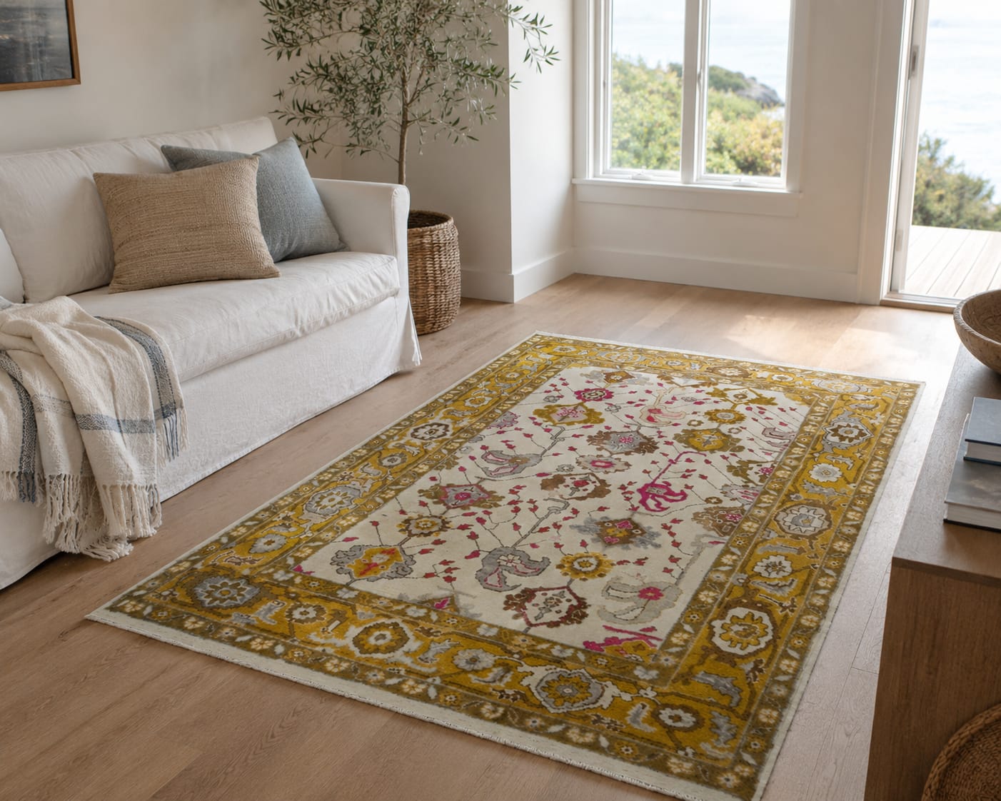 Hand Knotted Mustard oushak wool Rug – oriental carpet