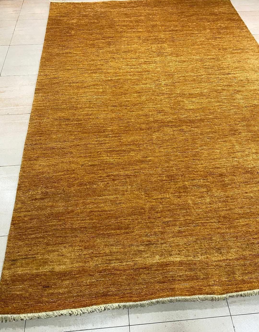 Hand Knotted Wool Gabbeh Rug, Mustard Gold Area Rug, Modern Persian soft Carpet, Solid saffron Color Wool Rug, Contemporary Handmade Rug