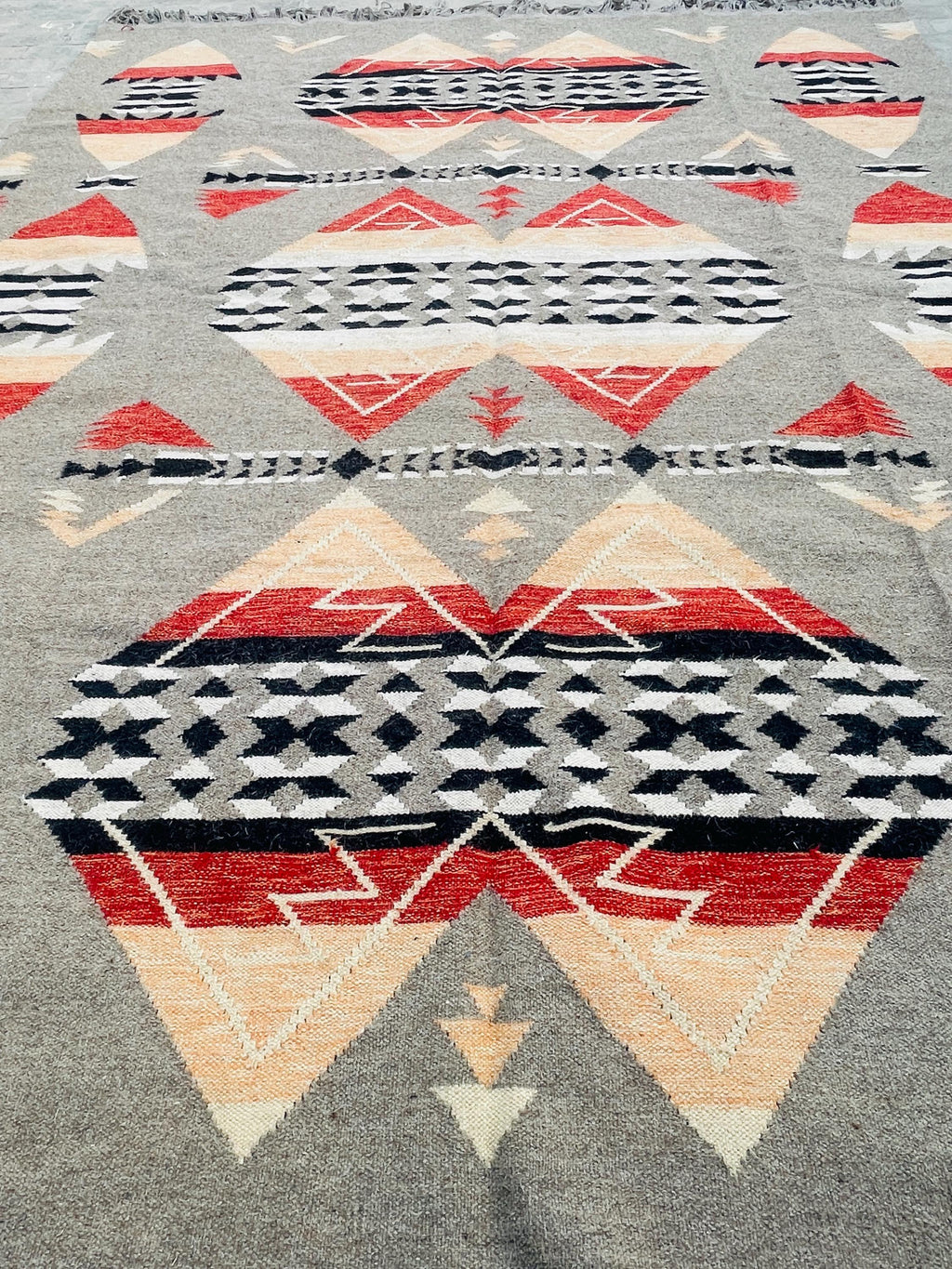 Beige and red  aztec wool  Rug, Southwestern Native American Style Rug-   wool are kilim, 8x10 grey rug,