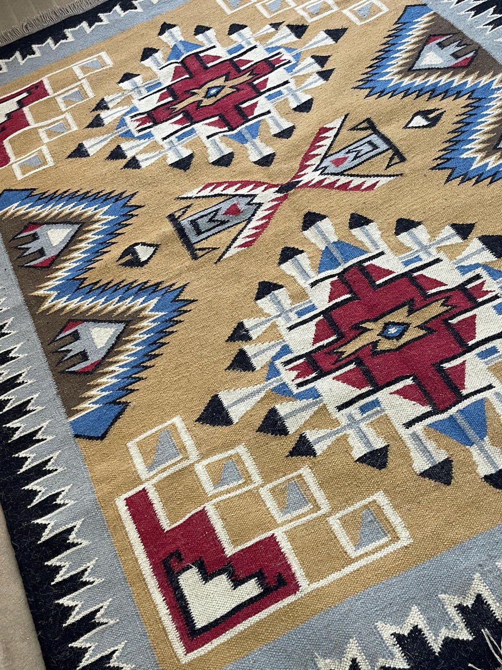 10x12 Handmade Yellow Navajo Kilim | Handwoven Southwestern Wool Rug| Native American Oversized Rug|Handcrafted Tribal Flatweave Area Carpet