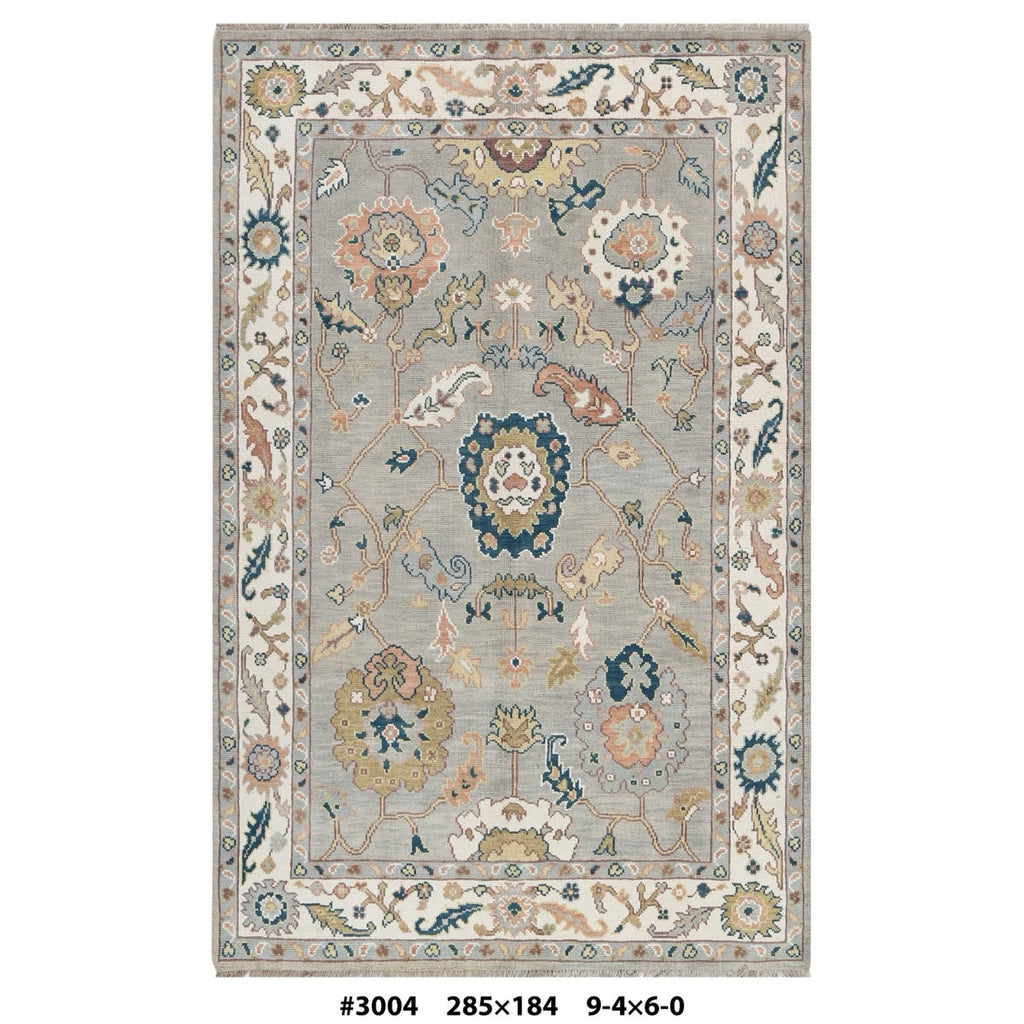 Grey Hand Knotted wool rug, floral oushak rug, Traditional neutral  rug, grey blue modern living room area carpet