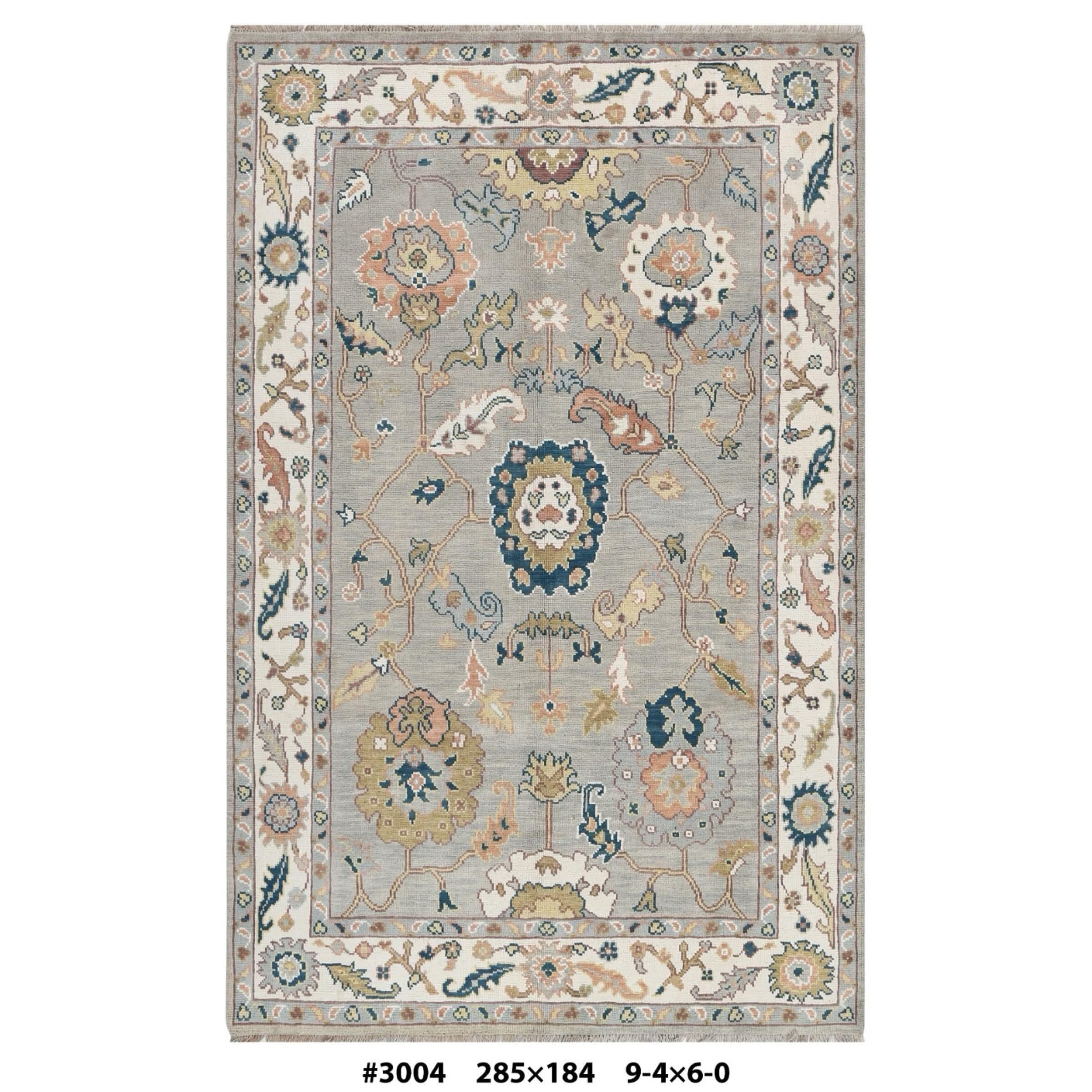 Grey Hand Knotted wool rug, floral oushak rug, Traditional neutral  rug, grey blue modern living room area carpet