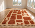 Terracotta Abstract Moroccan  Wool Berber Rug, Beni Ourain Style Rug, Thick Pile Boho shag Rug,