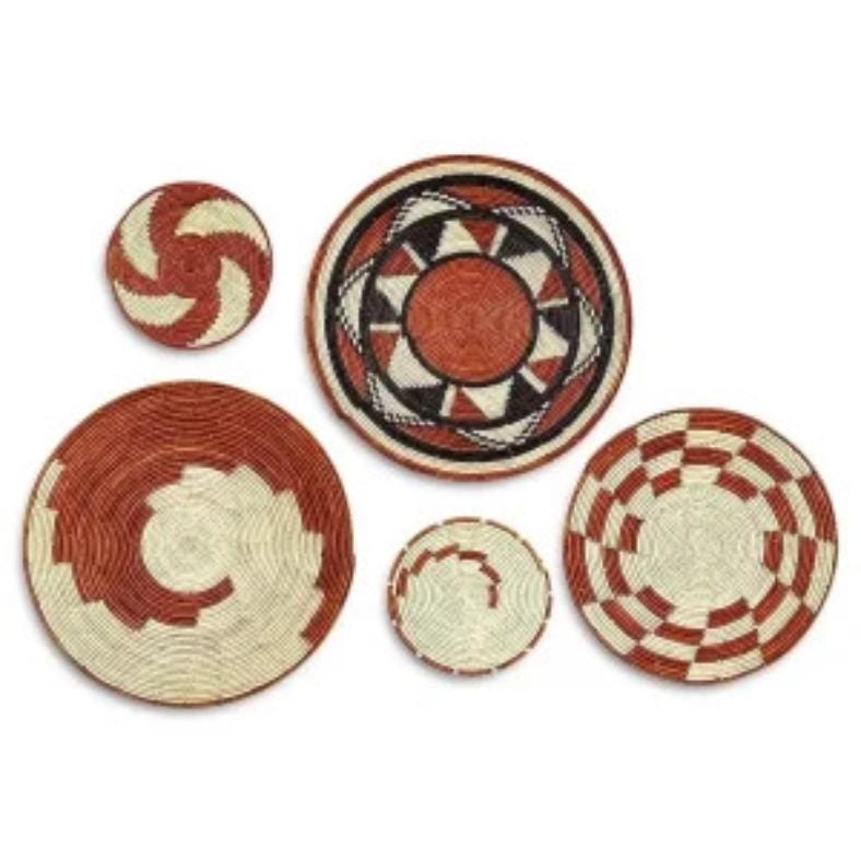 Handwoven Boho Wall Basket Set (5 Baskets) – Palm Leaf Wall Art, Neutral & Earthy Tones